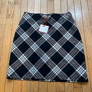 Talbots Skirt Womens Petites 10 Black & White Plaid A-Line Knee Lined